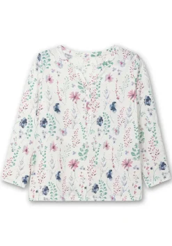 Langarmshirt mit Blumenmuster und Knopfleiste