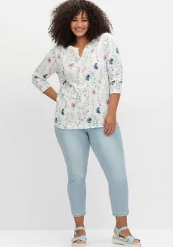 Langarmshirt mit Blumenmuster und Knopfleiste