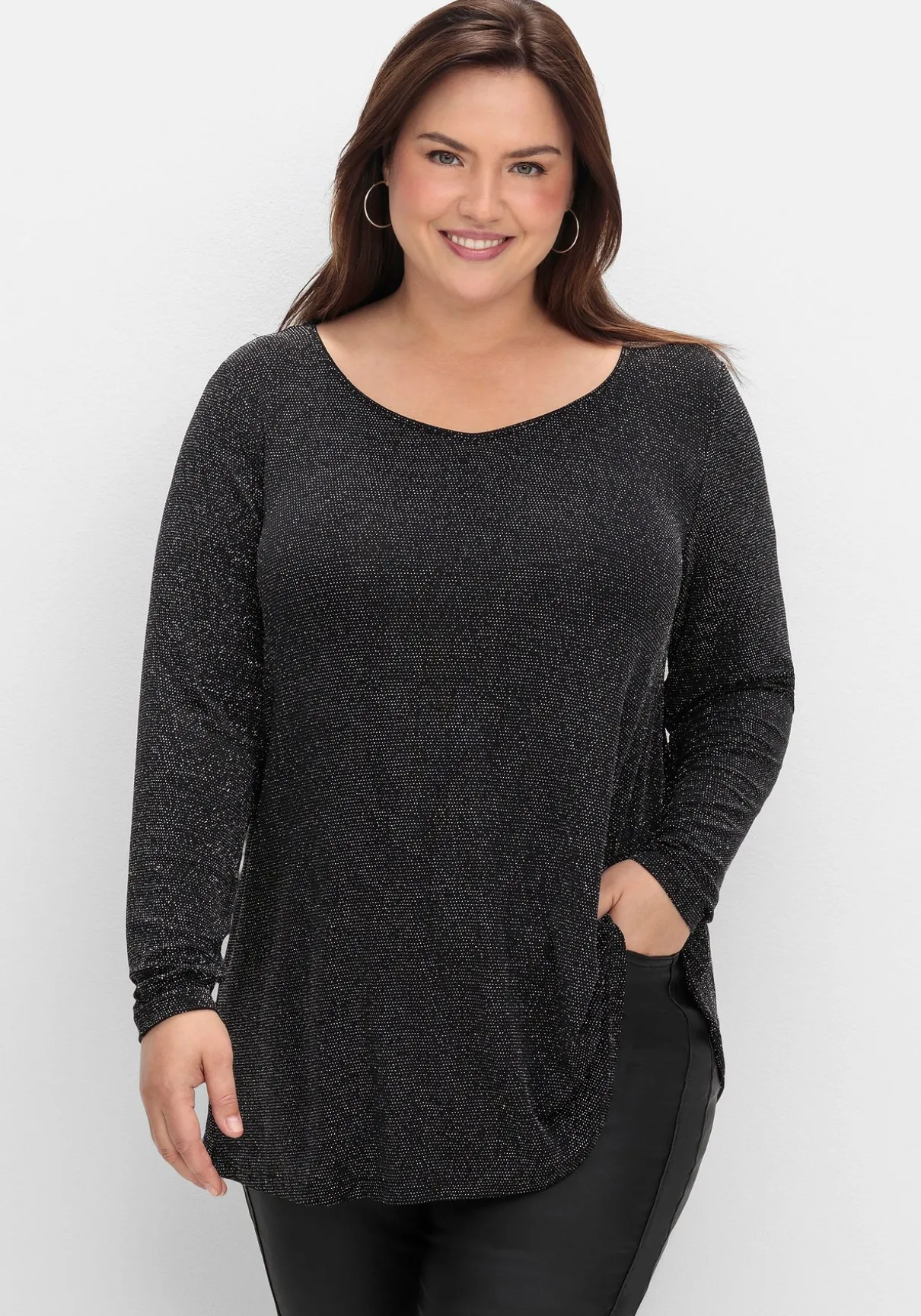 Langarmshirt mit Glitzereffekt, in A-Linie