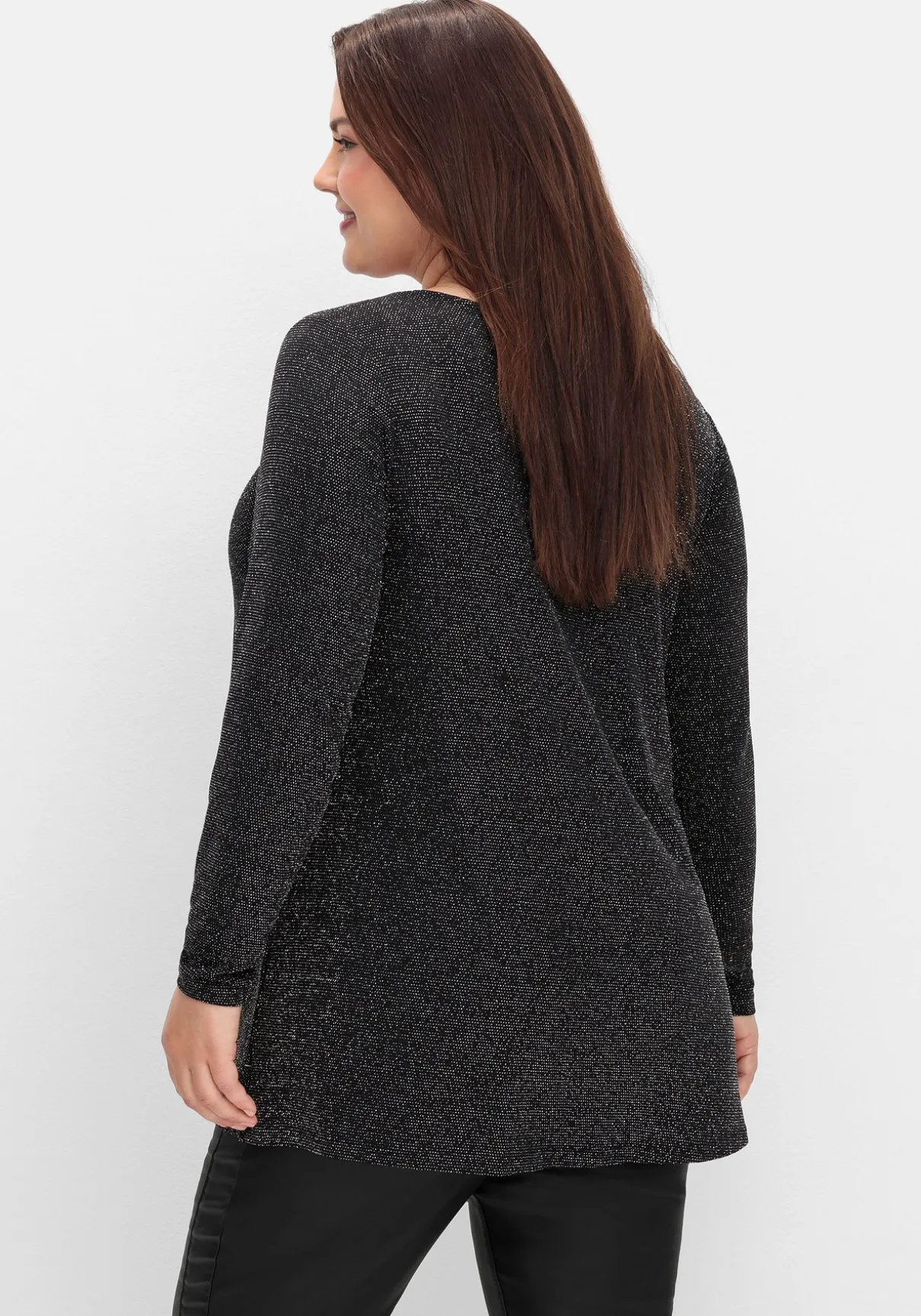 Langarmshirt mit Glitzereffekt, in A-Linie