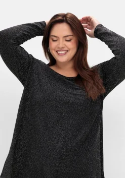 Langarmshirt mit Glitzereffekt, in A-Linie