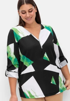 Langarmshirt mit Grafikprint und Krempelfunktion