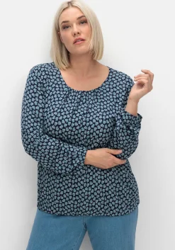 Langarmshirt mit Minimalprint und Saum-Gummizug