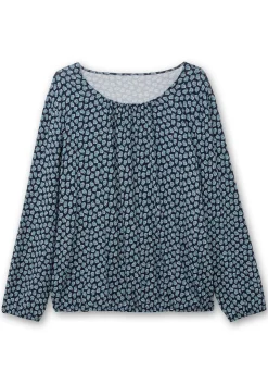 Langarmshirt mit Minimalprint und Saum-Gummizug