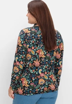 Langarmshirt mit Paisleyprint und Polokragen