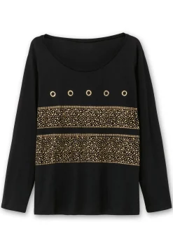 Langarmshirt mit Ösen- und Nietenverzierung