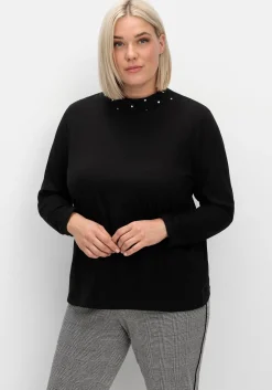 Langarmshirt mit Stehkragen und Glitzerdetails