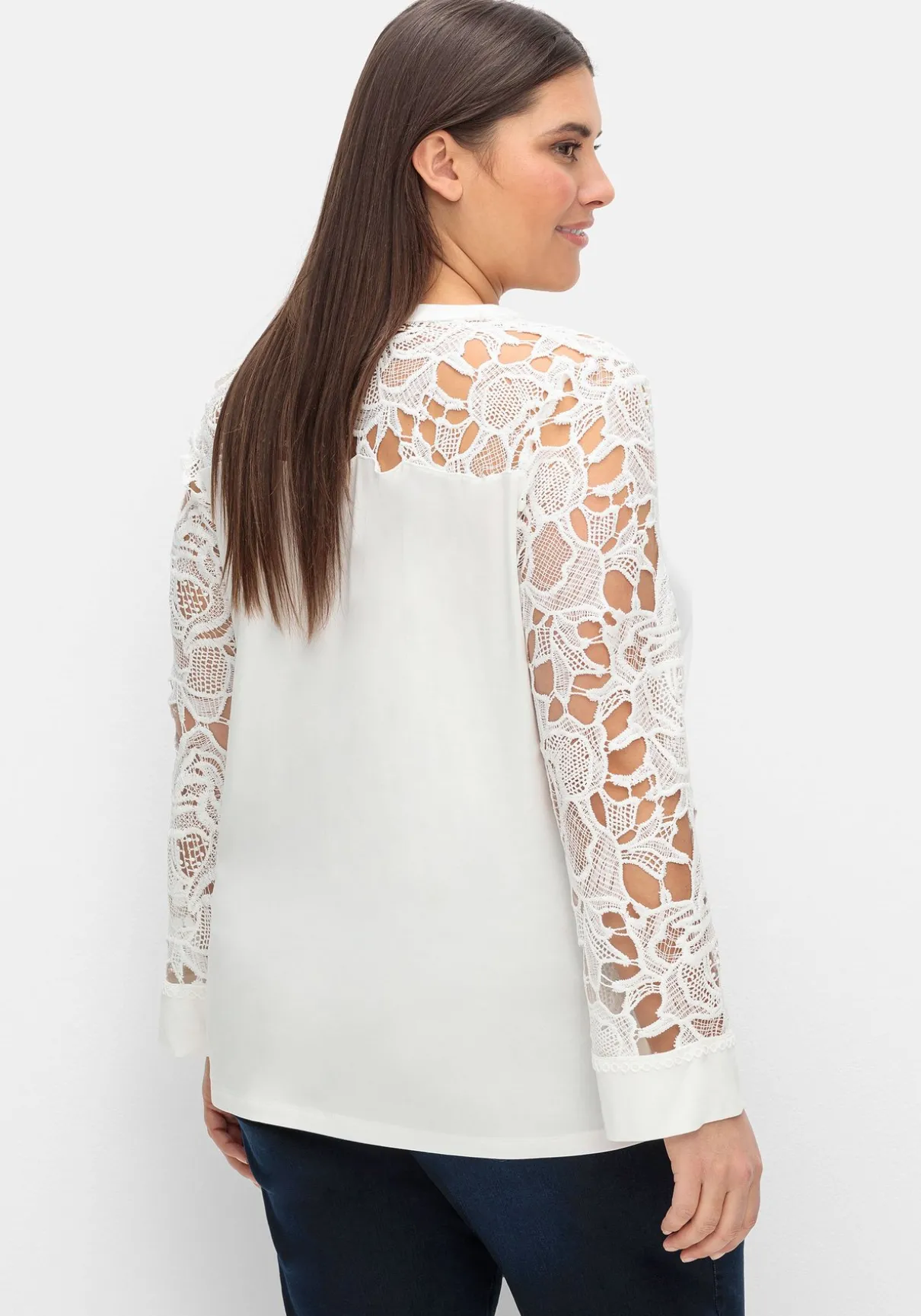 Langarmshirt mit transparenter Spitze