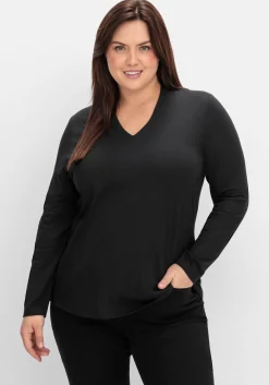 Langarmshirt mit V-Ausschnitt, vorn doppellagig
