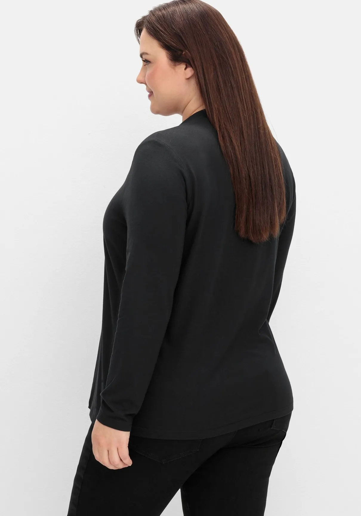 Langarmshirt mit V-Ausschnitt, vorn doppellagig