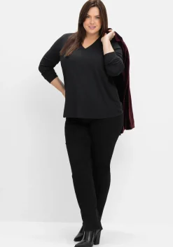 Langarmshirt mit V-Ausschnitt, vorn doppellagig