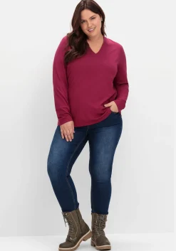 Langarmshirt mit V-Ausschnitt, vorn doppellagig