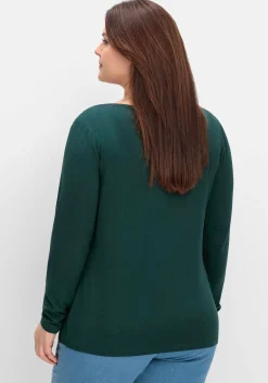 Langarmshirt mit Zierfalten am V-Ausschnitt, A-Linie