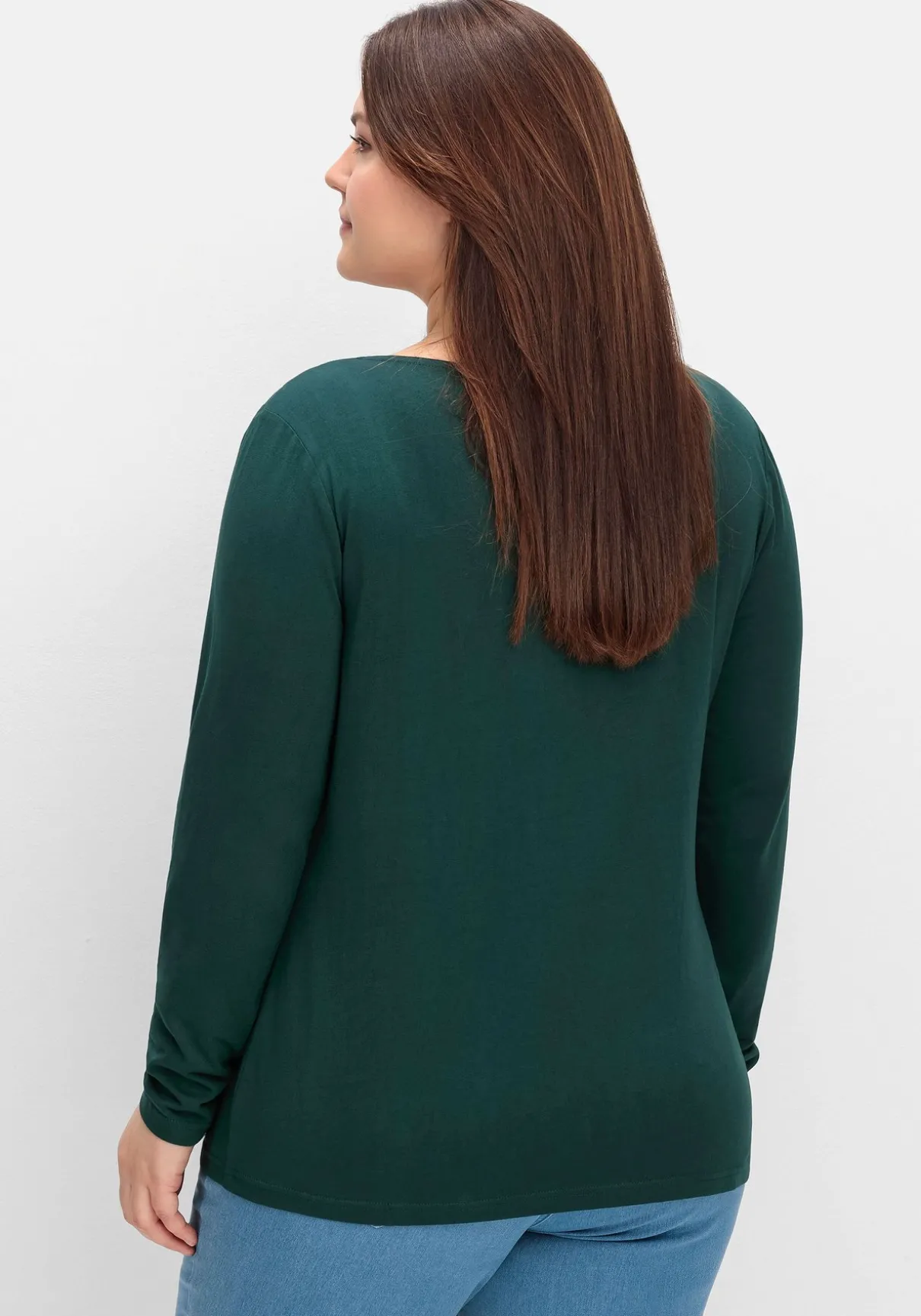 Langarmshirt mit Zierfalten am V-Ausschnitt, A-Linie