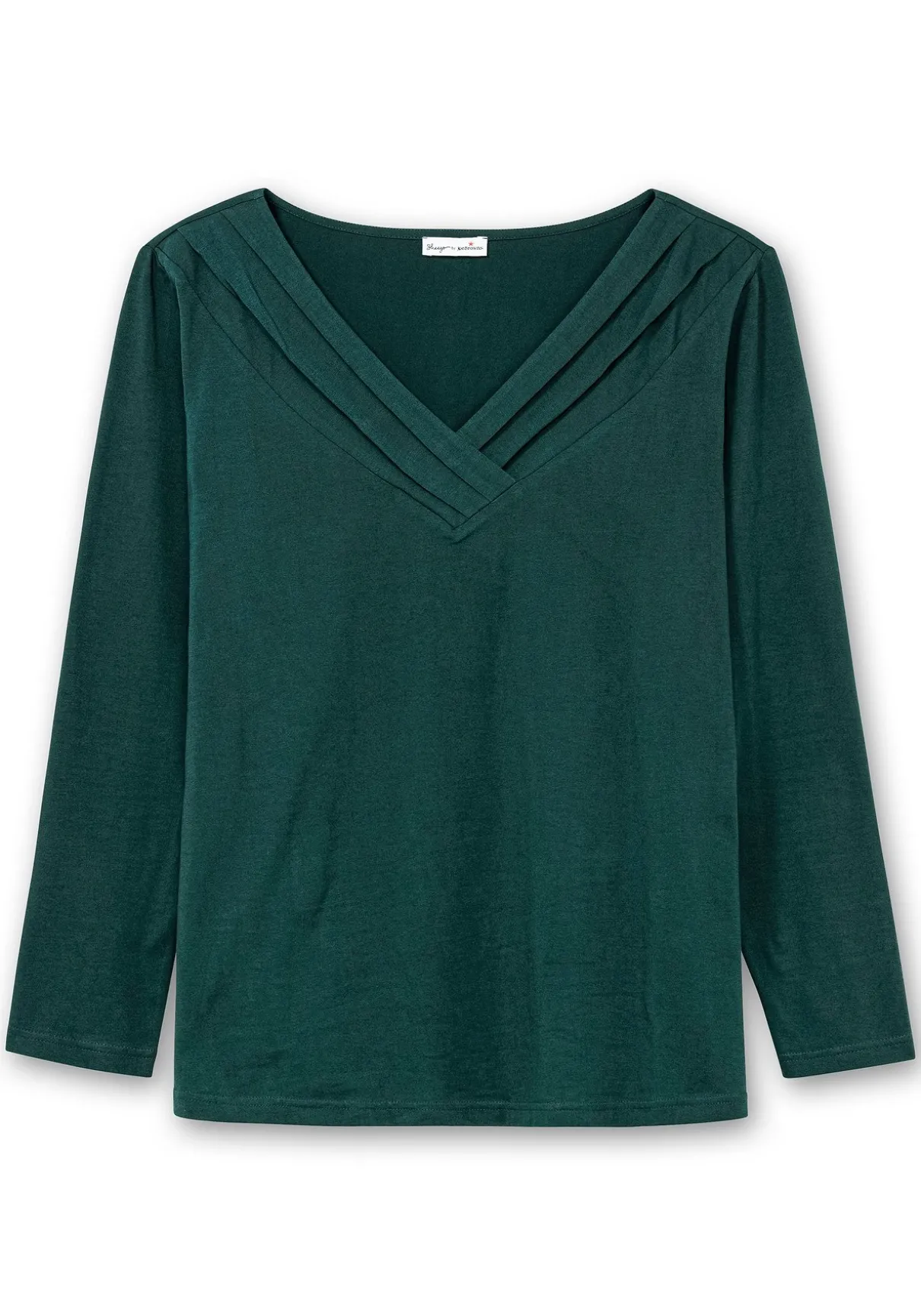 Langarmshirt mit Zierfalten am V-Ausschnitt, A-Linie