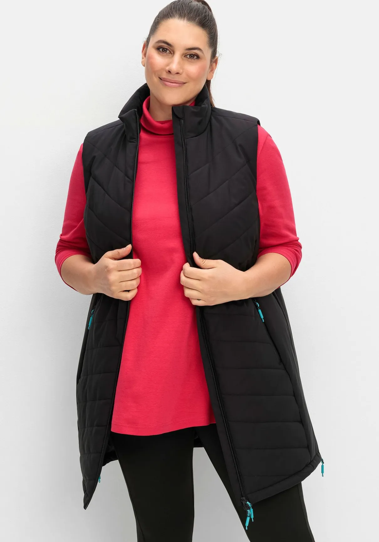 Lange Funktions-Steppweste mit Stehkragen