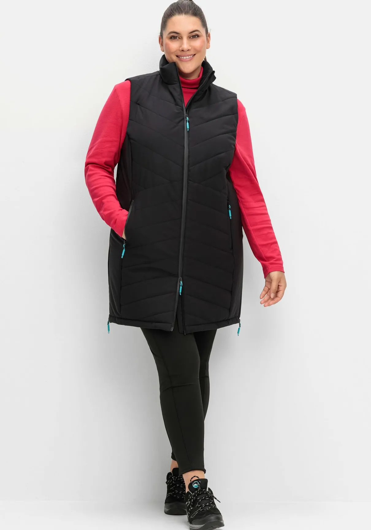 Lange Funktions-Steppweste mit Stehkragen