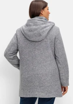 Lange Kapuzenjacke mit Kontrastdetails