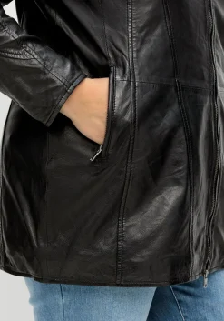 Lange Lederjacke aus Lammnappa, mit Reverskragen