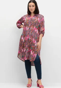 Lange Satin-Hemdbluse im Mustermix