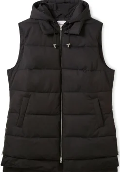 Lange Steppweste im Lagenlook, mit Kapuze