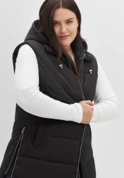 Lange Steppweste im Lagenlook, mit Kapuze