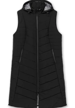 Lange Steppweste mit Kapuze und seitlichen Zippern