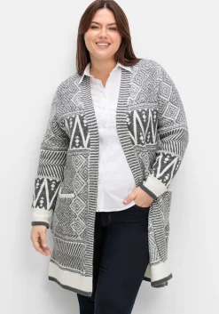 Lange Strickjacke im Jacquard-Mustermix