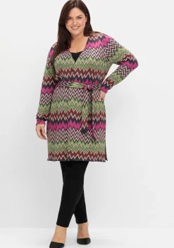 Lange Strickjacke im Zickzack-Jacquardmuster