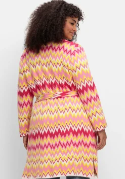Lange Strickjacke im Zickzack-Jacquardmuster