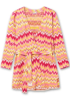 Lange Strickjacke im Zickzack-Jacquardmuster