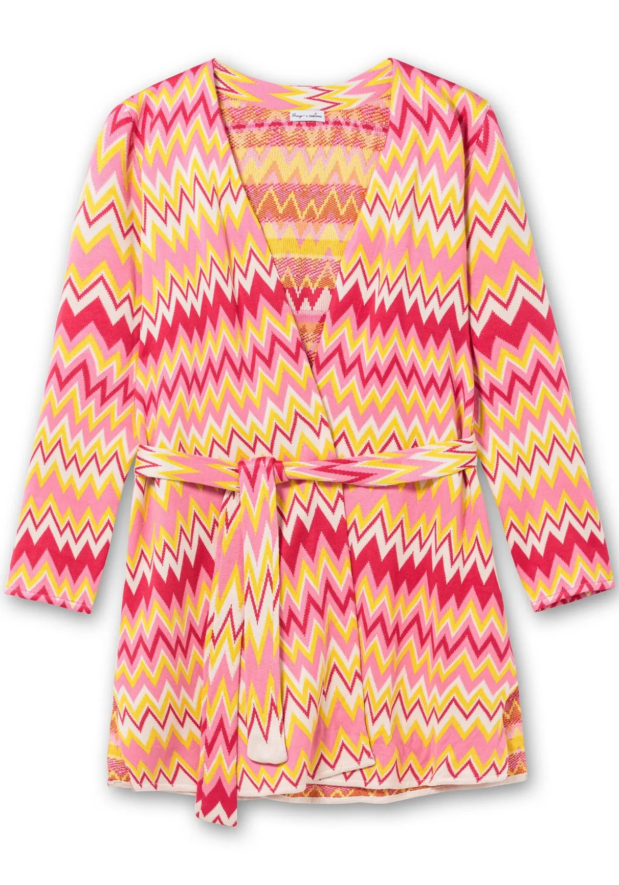 Lange Strickjacke im Zickzack-Jacquardmuster