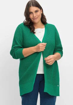 Lange Strickjacke in Grobstrick-Optik, offene Form