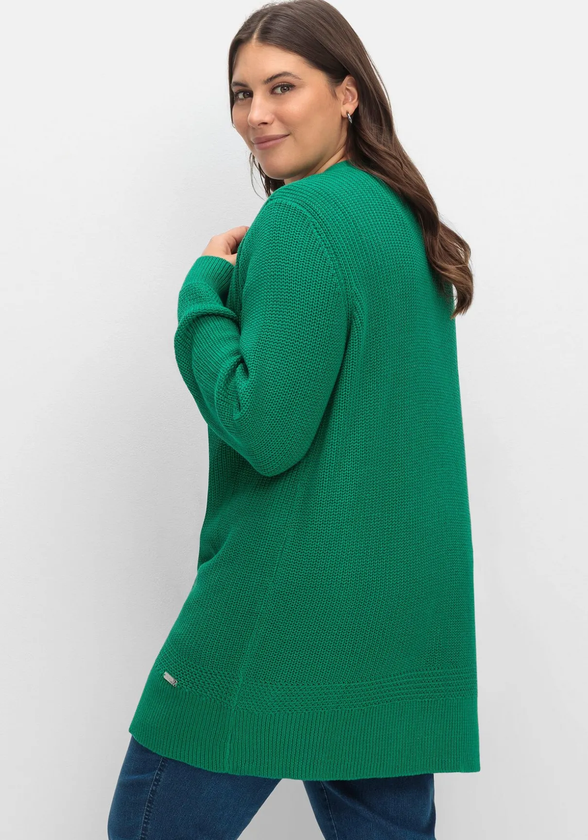 Lange Strickjacke in Grobstrick-Optik, offene Form