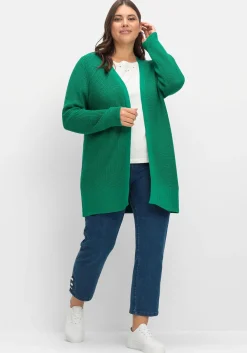 Lange Strickjacke in Grobstrick-Optik, offene Form