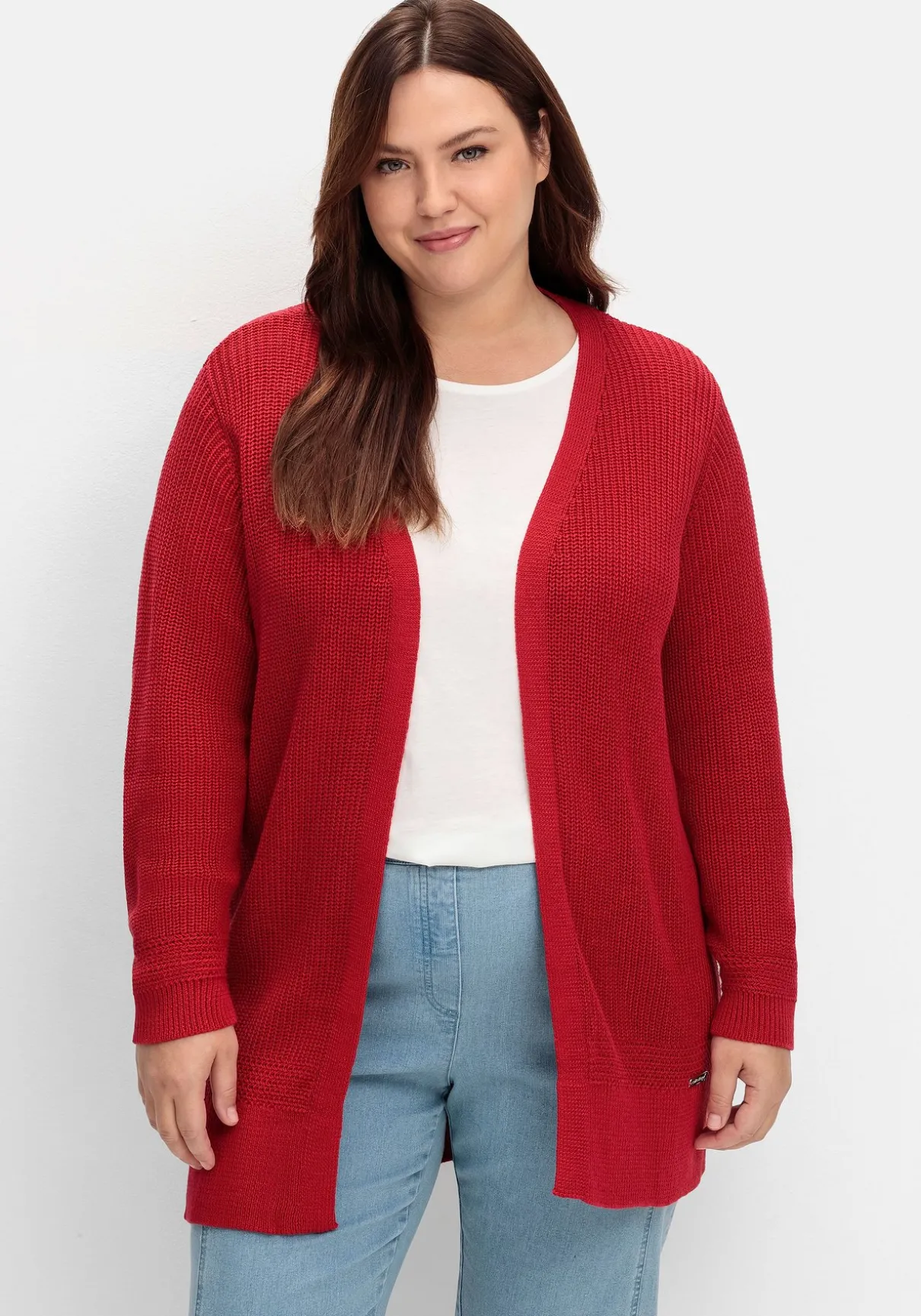 Lange Strickjacke in Grobstrick-Optik, offene Form