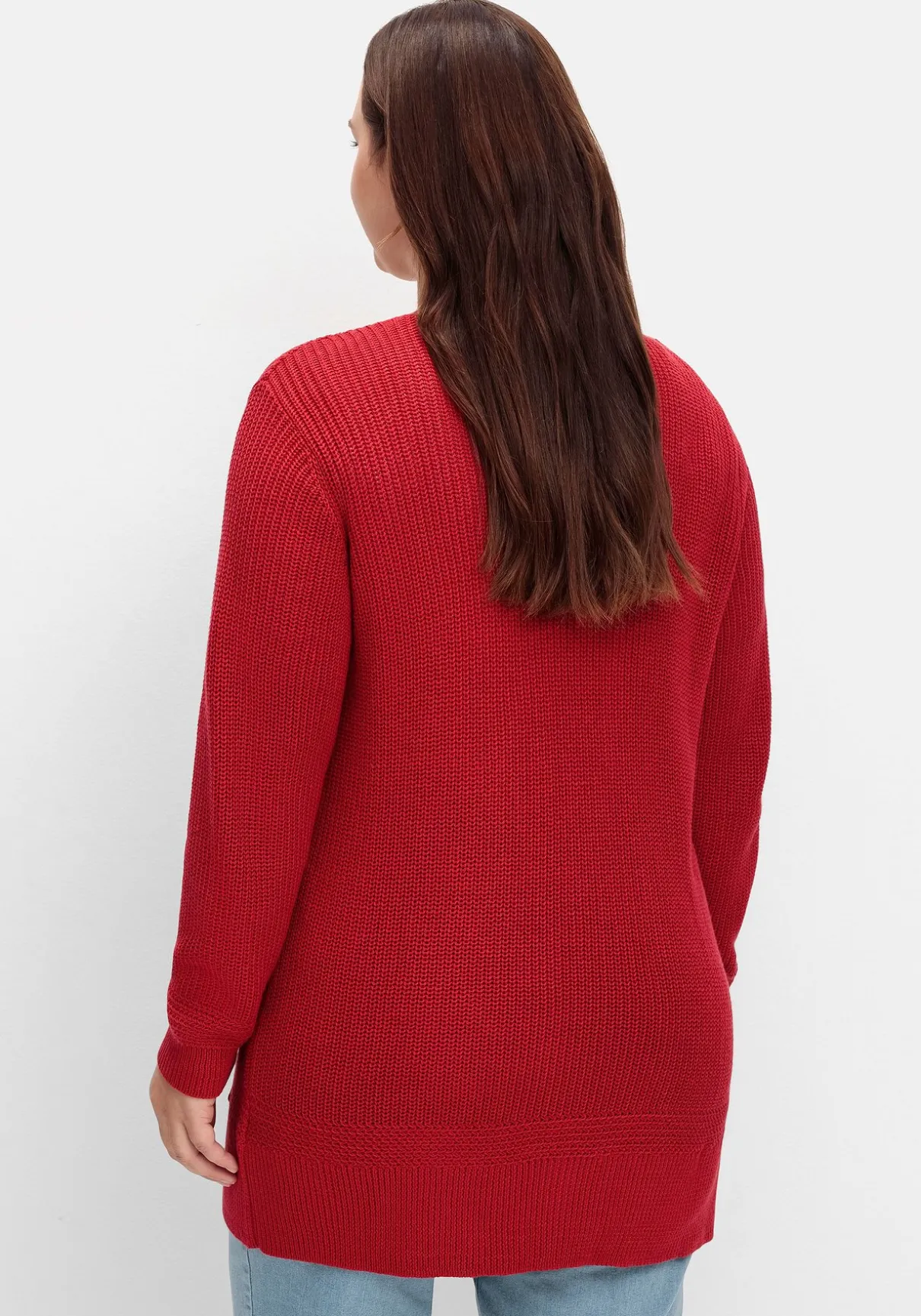 Lange Strickjacke in Grobstrick-Optik, offene Form