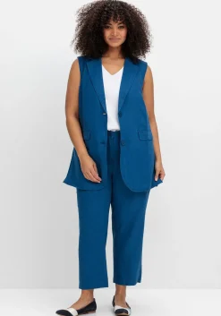 Lange Weste aus Leinen-Mix, mit Reverskragen