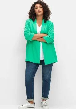 Langer Blazer mit Schalkragen und gerafftem 3/4-Arm