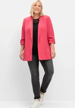 Langer Blazer mit Schalkragen und gerafftem 3/4-Arm