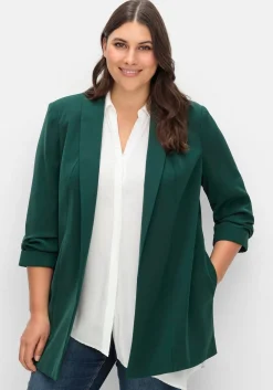 Langer Blazer mit Schalkragen und gerafftem 3/4-Arm