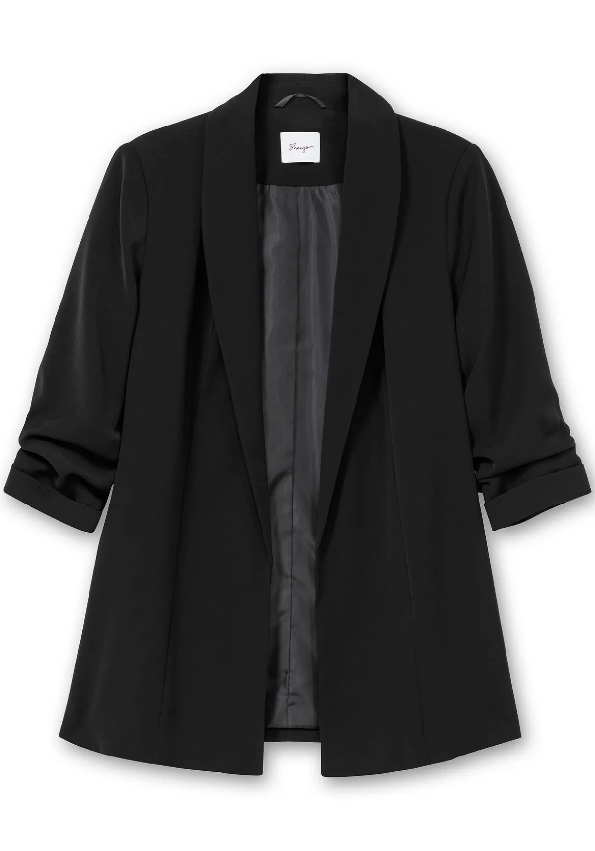 Langer Blazer mit Schalkragen und gerafftem 3/4-Arm