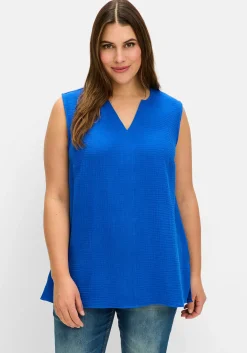 Langes Webtop aus Musselin, mit V-Schlitz