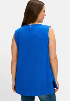 Langes Webtop aus Musselin, mit V-Schlitz