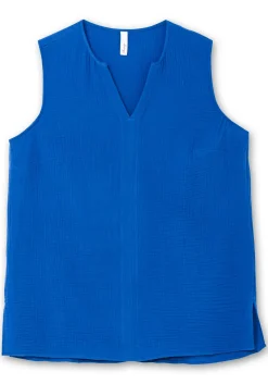 Langes Webtop aus Musselin, mit V-Schlitz