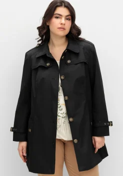 Leicht glänzende Longjacke im Trenchcoat-Stil