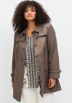 Leicht glänzende Longjacke im Trenchcoat-Stil