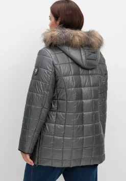 Leicht glänzende Steppjacke mit Kunstfell-Kapuze