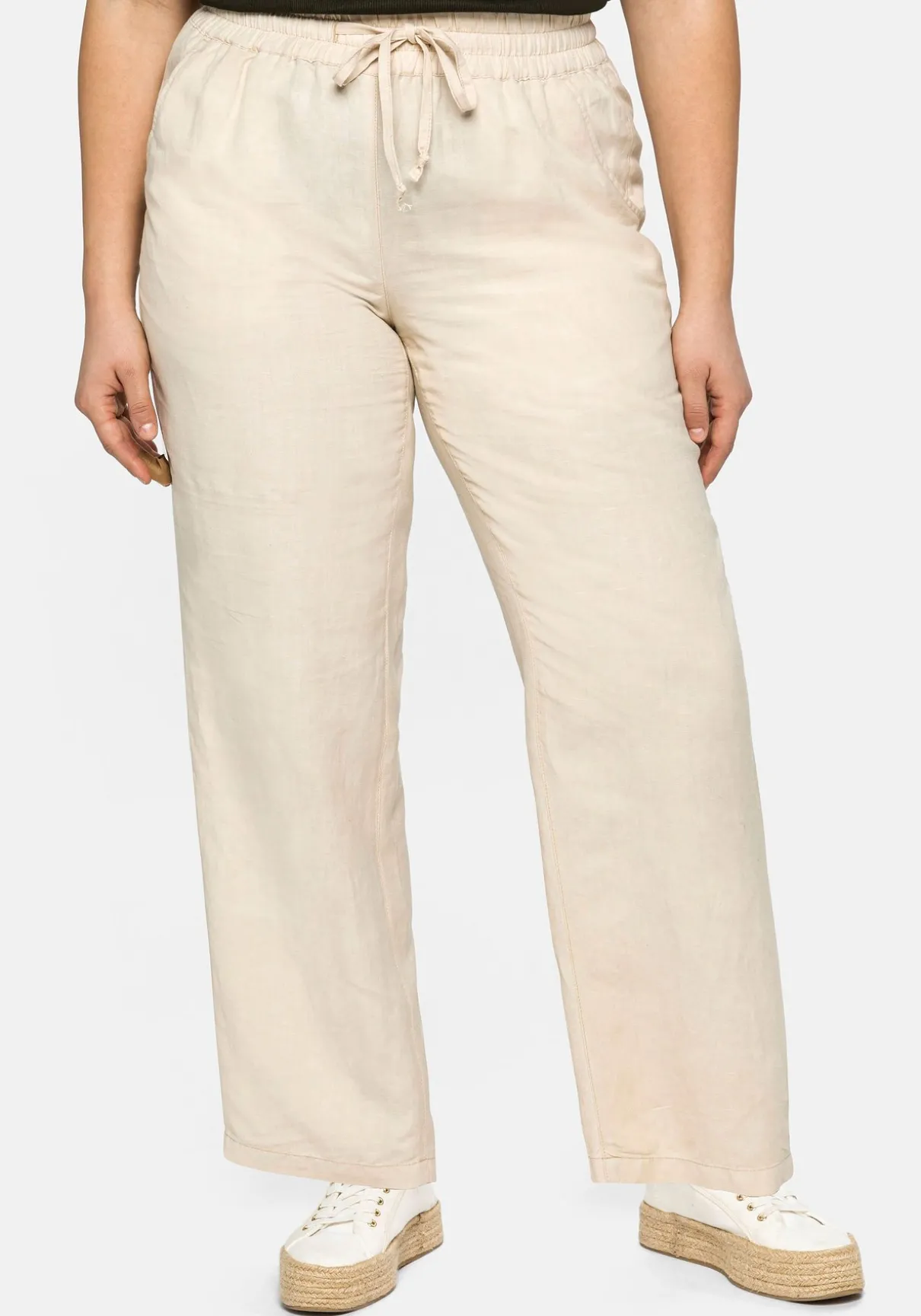 Leinenhose mit elastischem Bund und Bindeband