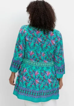 Longbluse im Boho-Stil, mit Trompetenärmeln
